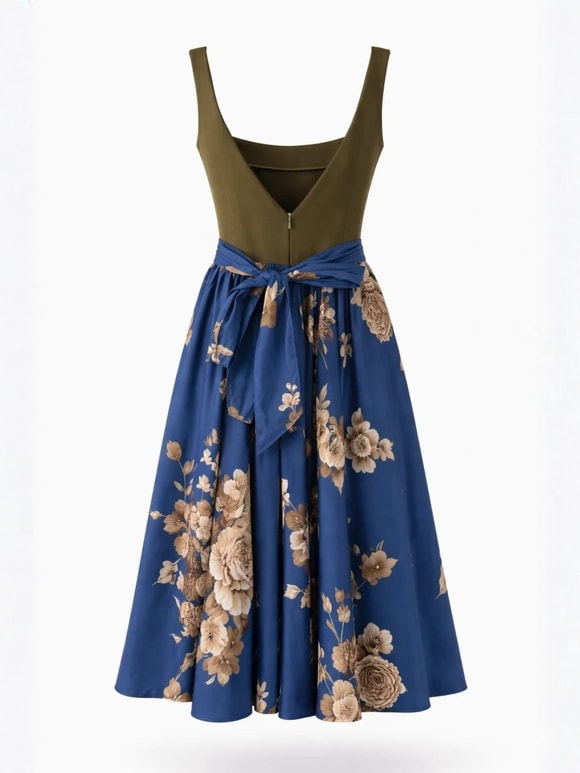 Retrobird 50s Belle Corset Koyu Mavi Midi Elbise