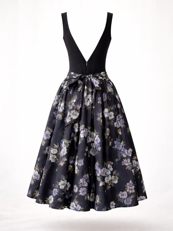 Retrobird 50s Belle Corset Siyah Menekşe Midi Elbise