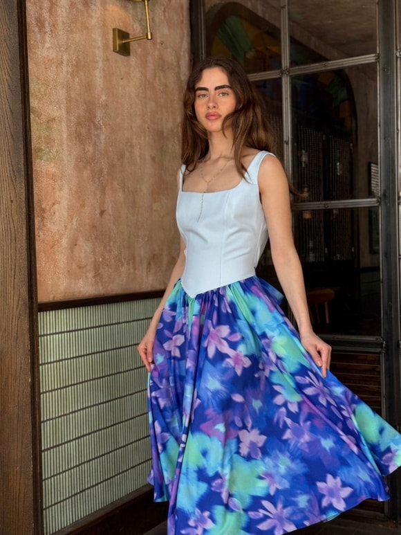 Retrobird 50s Belle Corset Turkuaz Midi Elbise