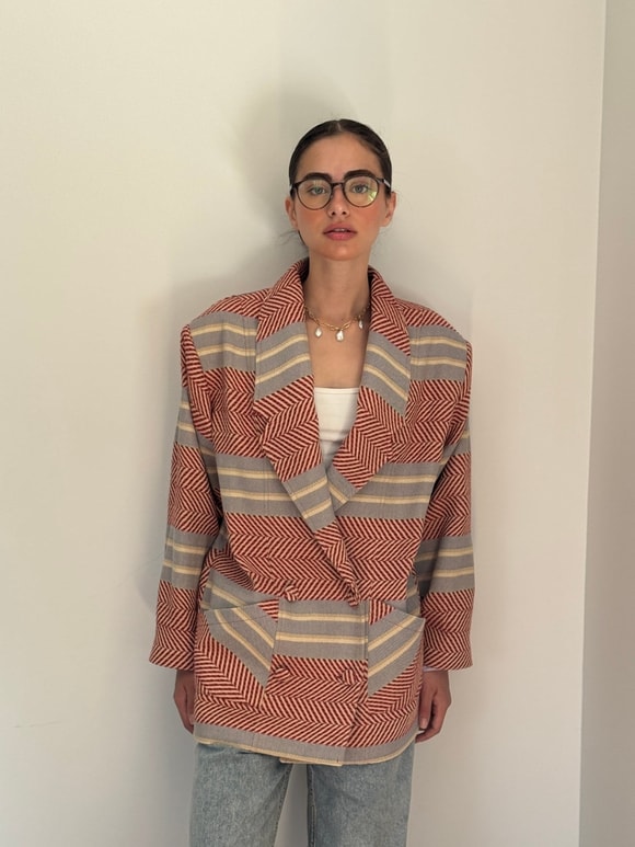 Retrobird 90'lar Retro Model Açık Kiremit Oversize Tasarım Ekose Ceket