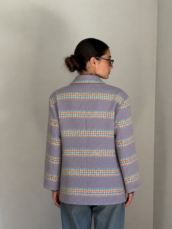 Retrobird 90'lar Retro Model Eflatun Oversize Tasarım Ekose Ceket