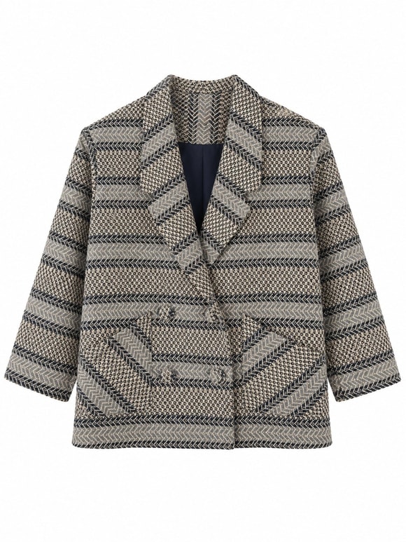 Retrobird 90'lar Retro Model Gri-Lacivert Oversize Tasarım Ekose Ceket