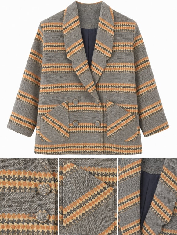 Retrobird 90'lar Retro Model İndigo Oversize Tasarım Ekose Ceket