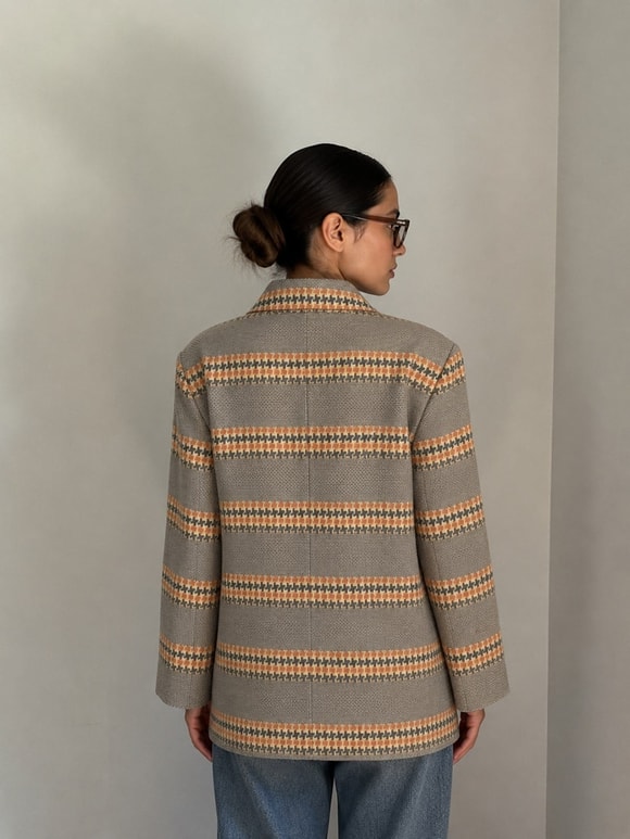 Retrobird 90'lar Retro Model İndigo Oversize Tasarım Ekose Ceket