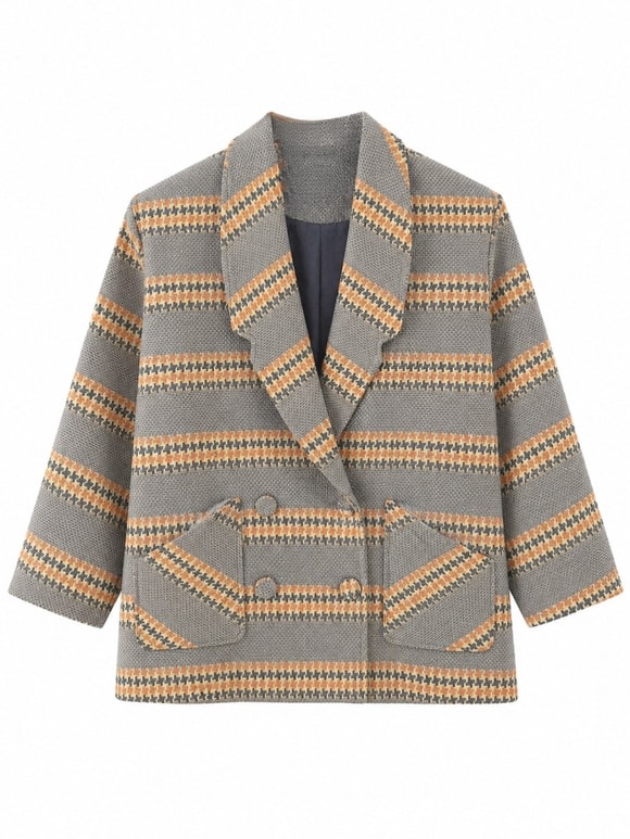 Retrobird 90'lar Retro Model İndigo Oversize Tasarım Ekose Ceket