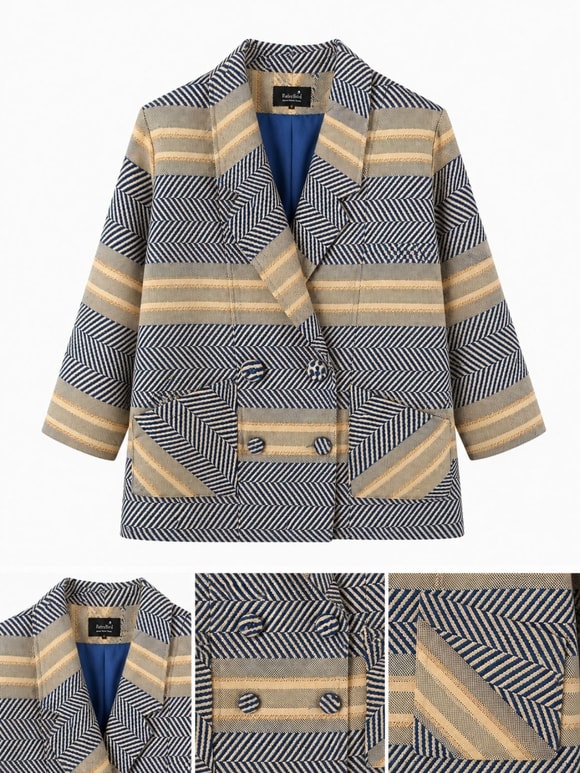 Retrobird 90'lar Retro Model Lacivert-Krem Oversize Tasarım Ekose Ceket