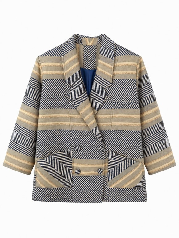 Retrobird 90'lar Retro Model Lacivert-Krem Oversize Tasarım Ekose Ceket