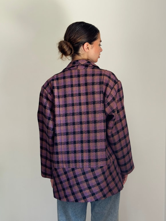 Retrobird 90'lar Retro Model Lila Oversize Tasarım Ekose Ceket