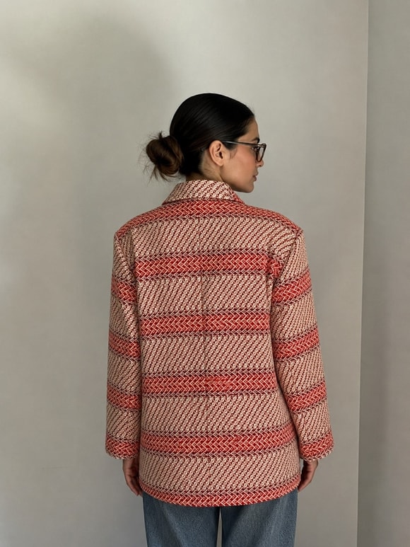 Retrobird 90'lar Retro Model Mercan Oversize Tasarım Ekose Ceket