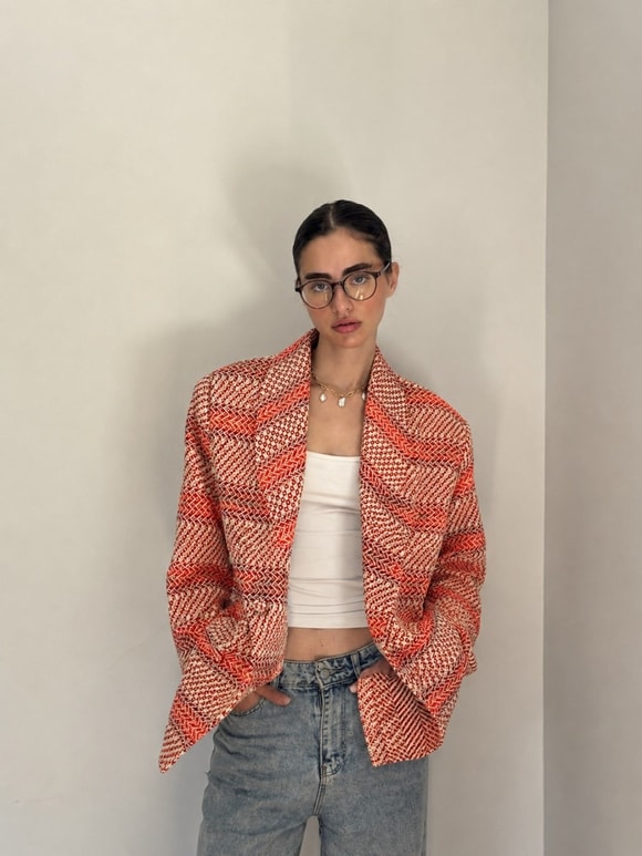 Retrobird 90'lar Retro Model Mercan Oversize Tasarım Ekose Ceket