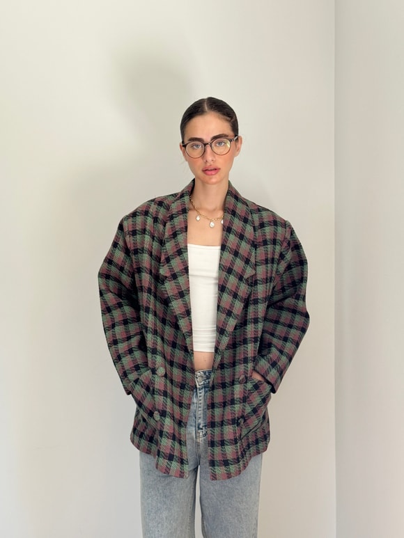 Retrobird 90'lar Retro Model Oversize Tasarım Ekose Ceket