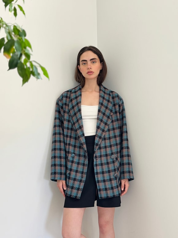 Retrobird 90'lar Retro Model Oversize Tasarım Ekose Ceket