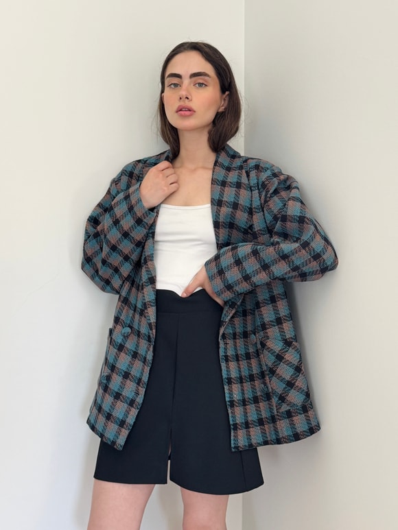 Retrobird 90'lar Retro Model Oversize Tasarım Ekose Ceket