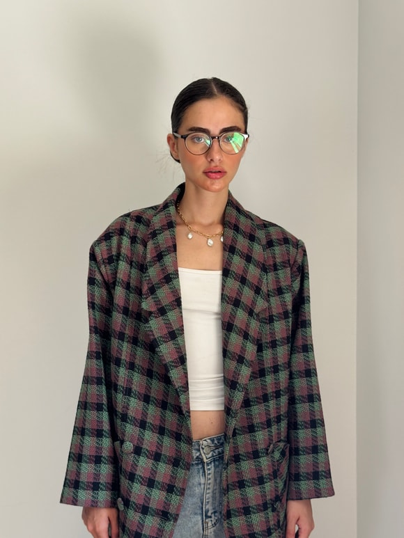 Retrobird 90'lar Retro Model Oversize Tasarım Ekose Ceket
