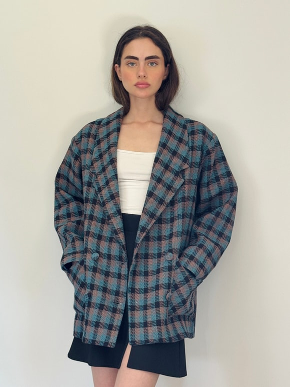 Retrobird 90'lar Retro Model Oversize Tasarım Ekose Ceket