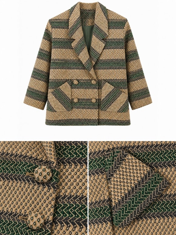 Retrobird 90'lar Retro Model Yeşil-Krem Oversize Tasarım Ekose Ceket