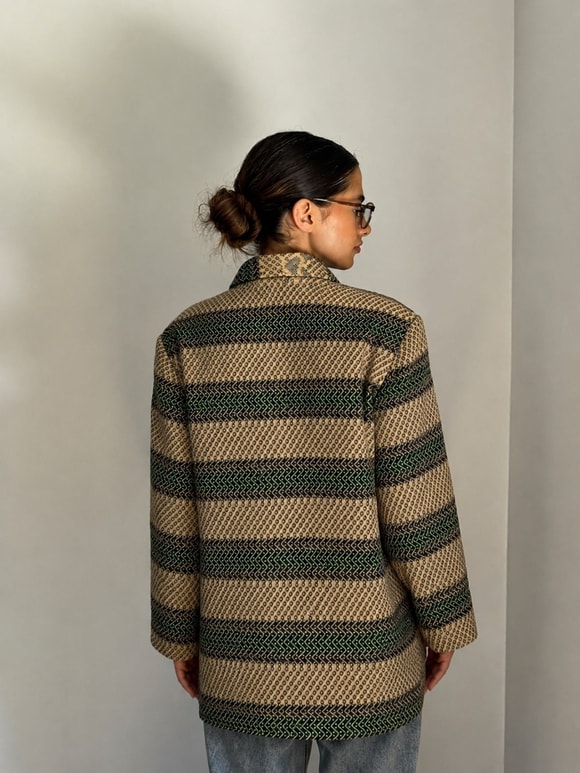 Retrobird 90'lar Retro Model Yeşil-Krem Oversize Tasarım Ekose Ceket