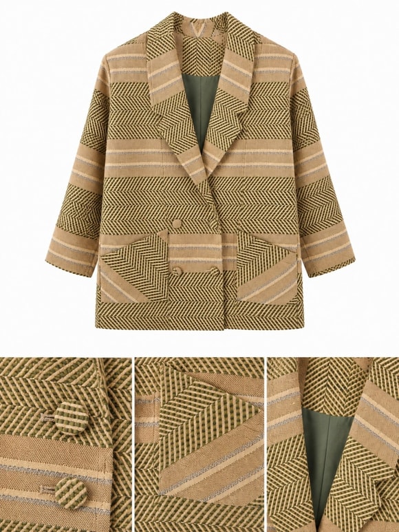 Retrobird 90'lar Retro Model Zeytin Renkli Oversize Tasarım Ekose Ceket