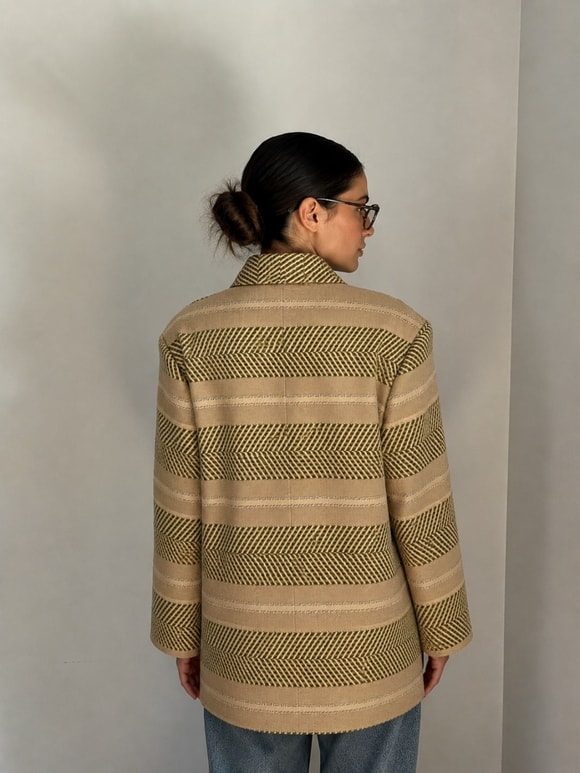Retrobird 90'lar Retro Model Zeytin Renkli Oversize Tasarım Ekose Ceket