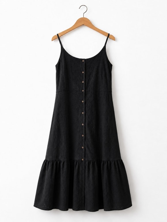 Retrobird Adel Strappy Embroidered Black Dress
