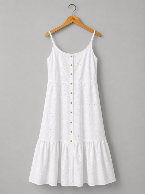 Retrobird Adel White Strappy Embroidered Dress