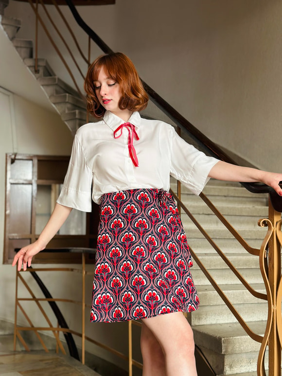 Retrobird Wrap Double Breasted Red Mini Skirt