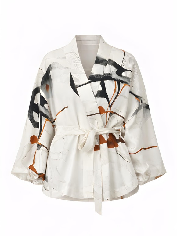 Retrobird Beyaz Mini Wrap Bluz Kimono