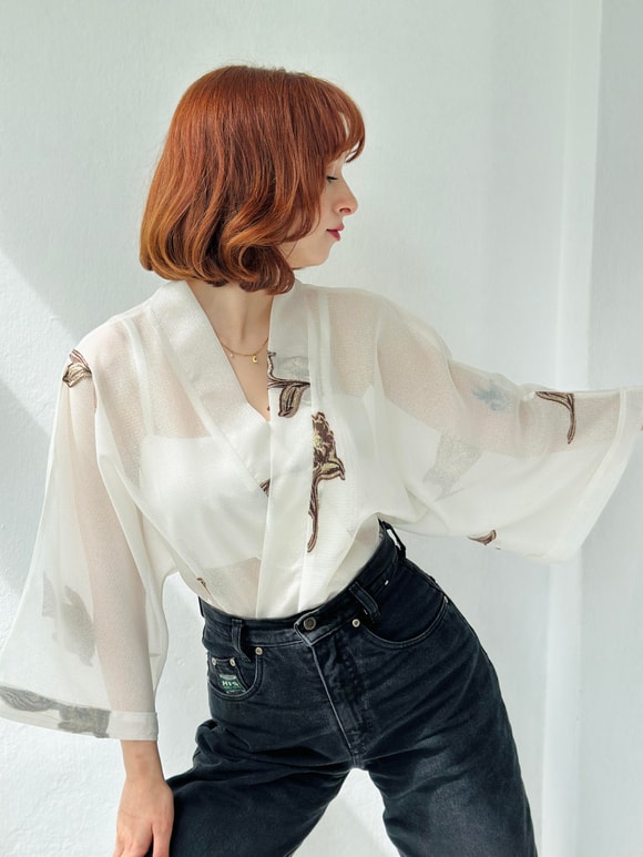Retrobird Beyaz Tasarım Mini Kimono