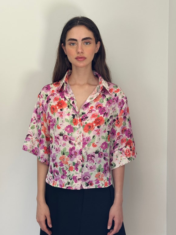 Retrobird Çok Renkli Retro Model Bol Kısa Kol Kadın Gömlek