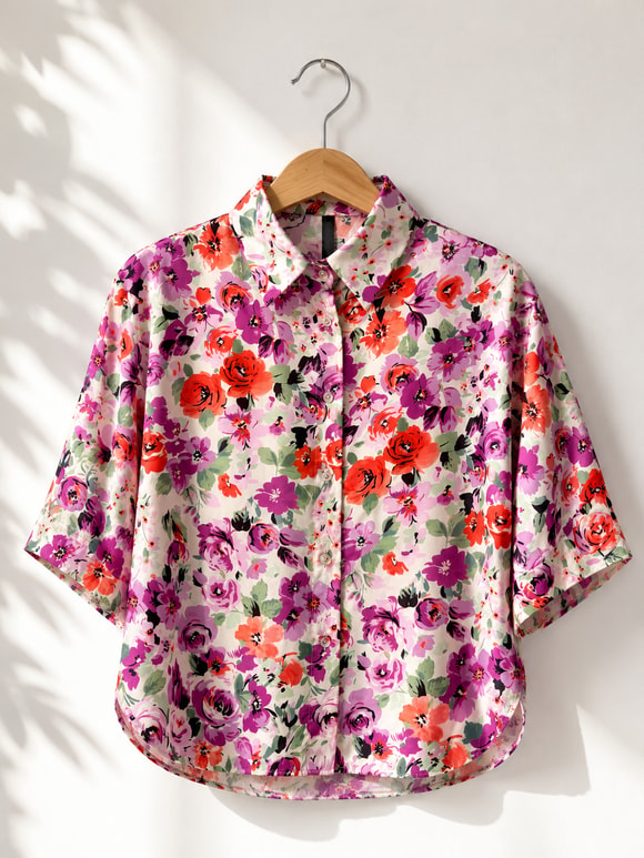 Retrobird Multicolored Retro Style Loose Short-Sleeve Women's Shirt