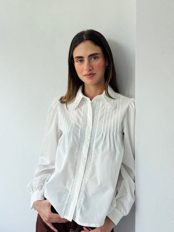 Retrobird Edith Fisto Detaylı Pilili Beyaz Gömlek