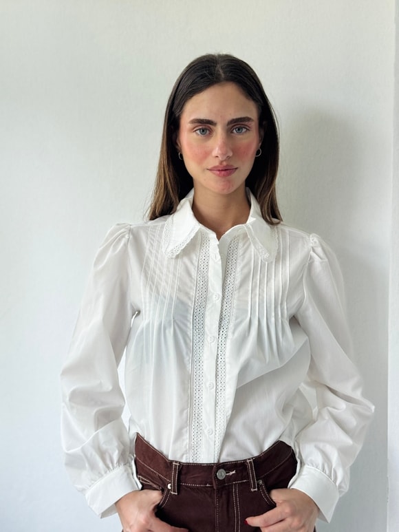 Retrobird Edith Fisto Detaylı Pilili Beyaz Gömlek