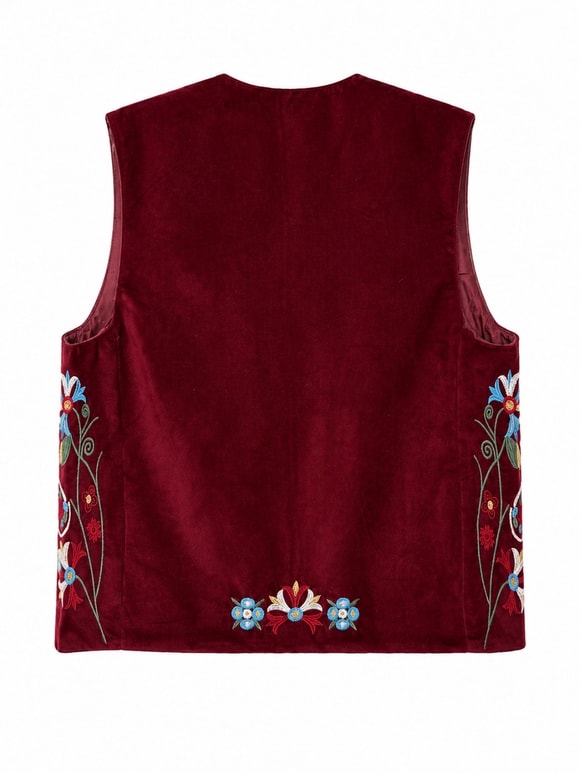 Retrobird Elara Nakışlı Bağlamalı Bordo Yelek