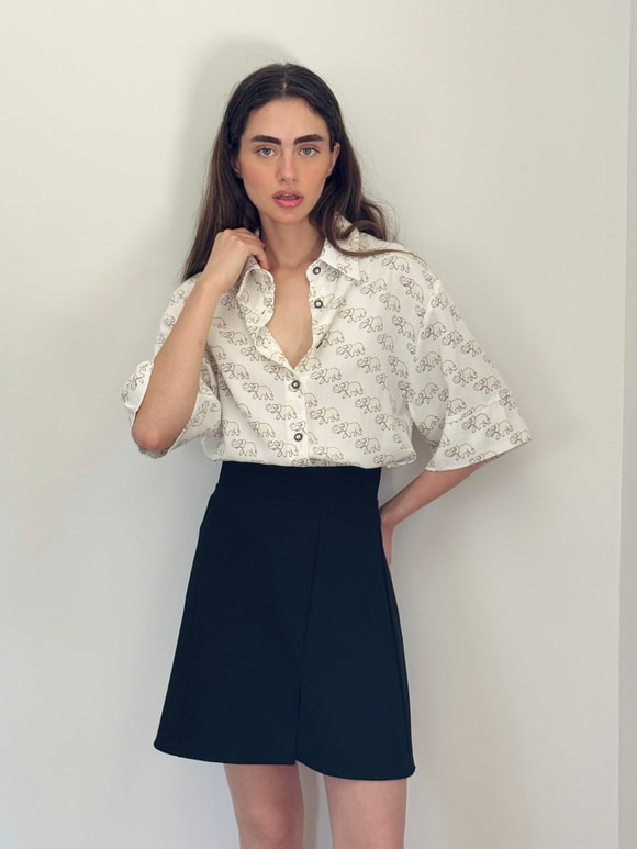 Retrobird Bej Retro Model Bol Kısa Kol Kadın Gömlek