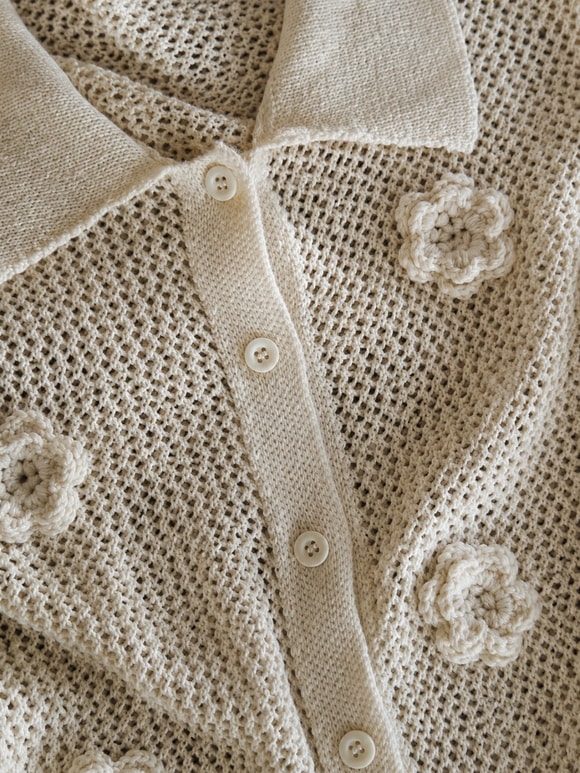 Retrobird Fleur Çiçek Aplikeli Krem Triko Hırka