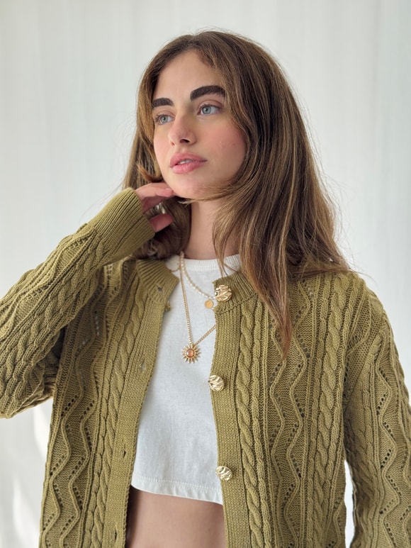 Retrobird Gold Düğmeli Ajurlu Olive Hırka