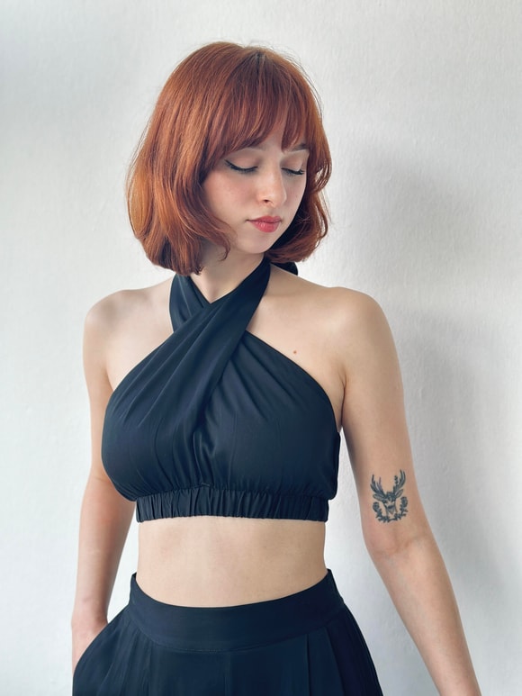 Retrobird Happy Hour Black Cross-Lace Bustier
