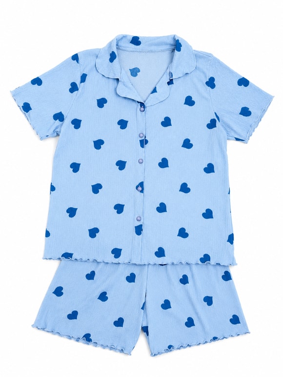 Retrobird Kadın Bürümcük Kumaş Şortlu Pijama Takımı – Yazlık Ev Giyim