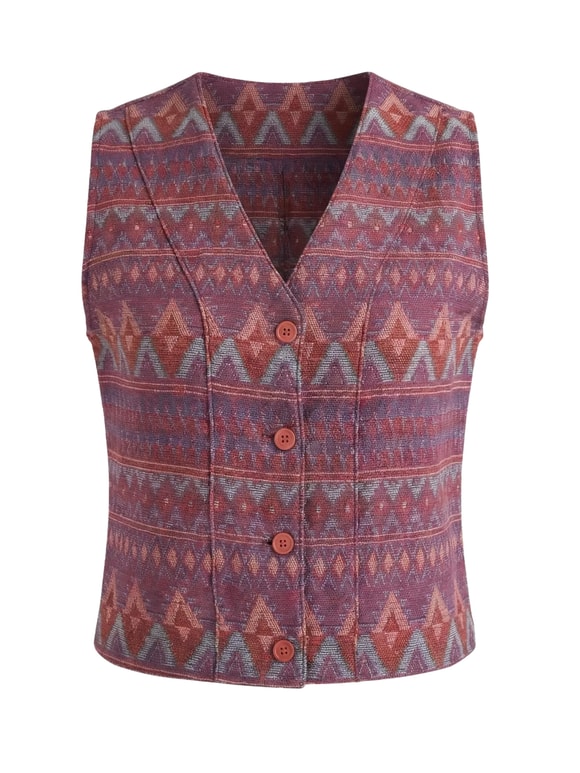 Retrobird Kilim Desen Pembe Tasarım Yelek