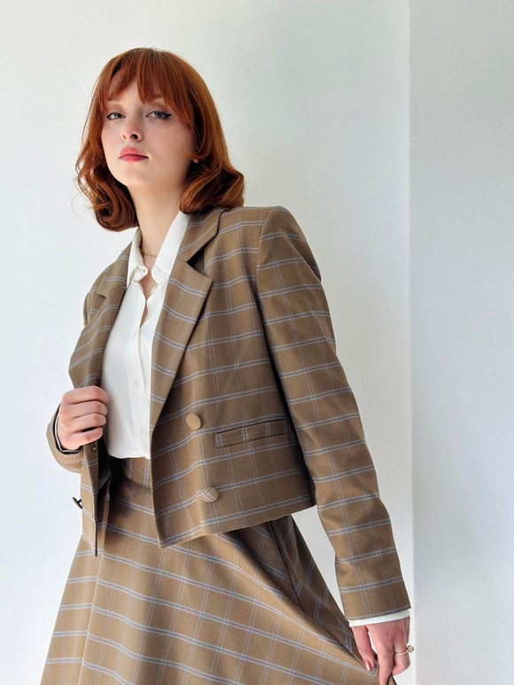 Retrobird Short Checked Blazer Sand Jacket
