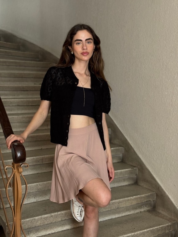 Retrobird Cream Flared Short Skirt