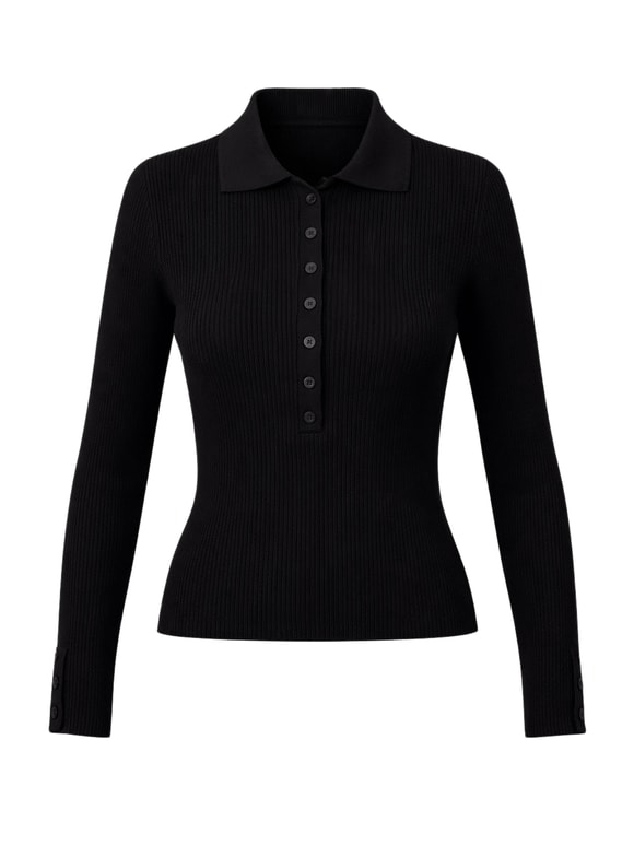 Retrobird Likralı İnce Premium Kömür Renkli Polo Yaka Basic Kazak
