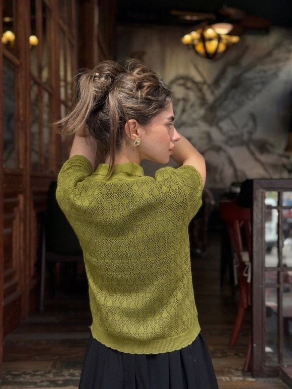 Retrobird Lora Dantel Haki Yazlık Triko