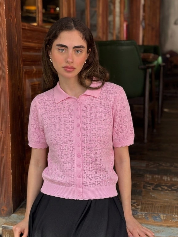 Retrobird Lora Dantel Pembe Yazlık Triko