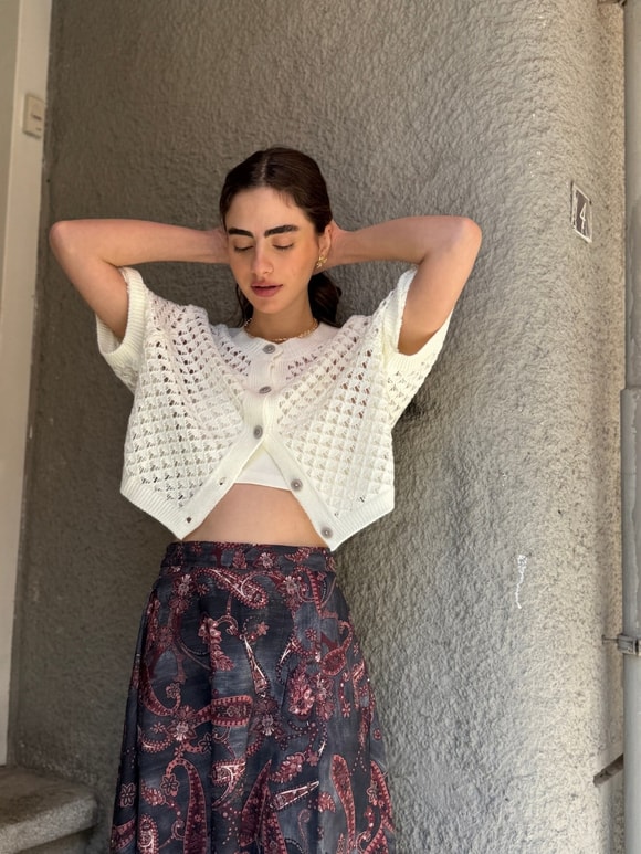 Retrobird Lou Retro Ajurlu Bej Kısa Hırka