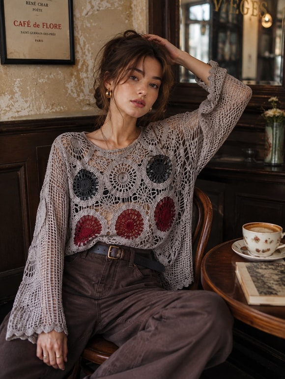Retrobird Mabel Kroşe Motifli Ajurlu Kazak