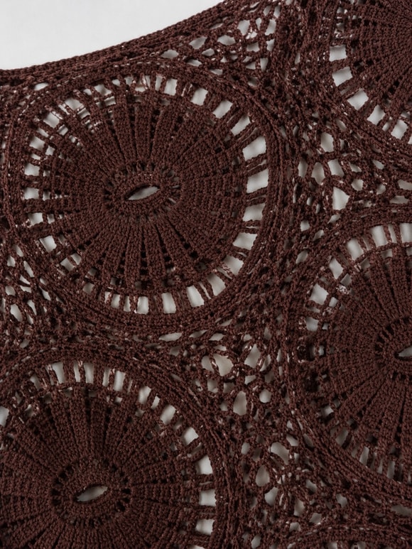 Retrobird Mabel Mandala Motifli Ajurlu Kahverengi Kroşe Kazak