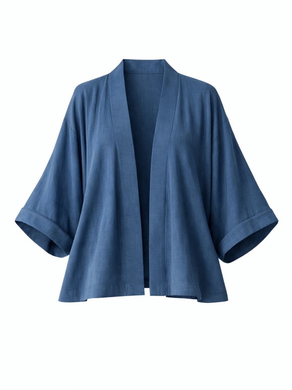 Retrobird Mavi Tasarım Boho Mini Kimono