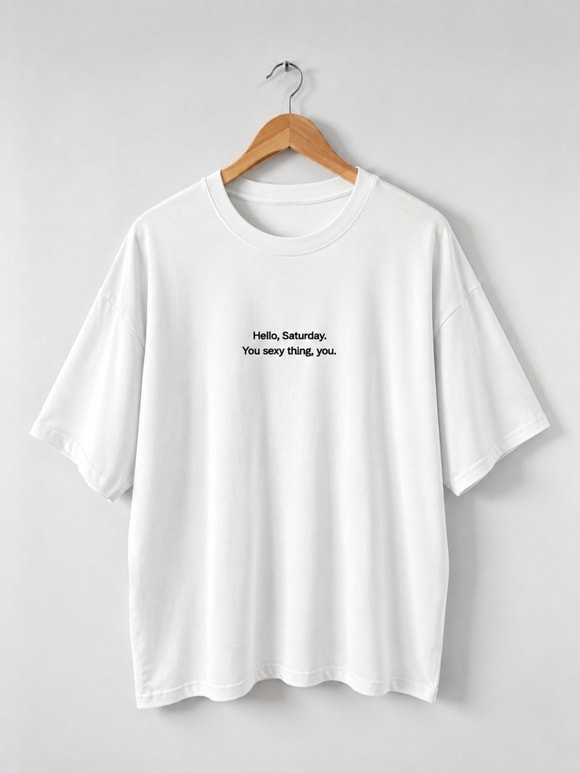 Retrobird Nakışlı Saturday Ekru Unisex Oversize Tişört