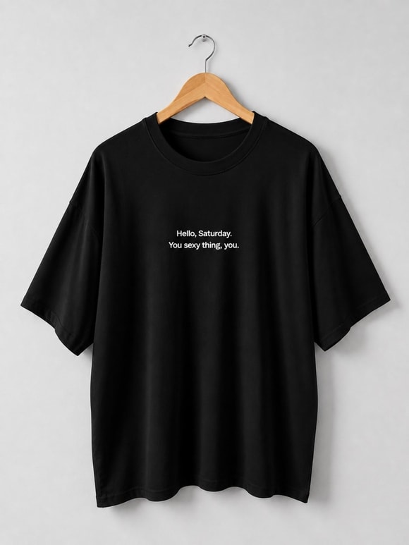 Retrobird Embroidered Saturday Black Unisex Oversize T-Shirt